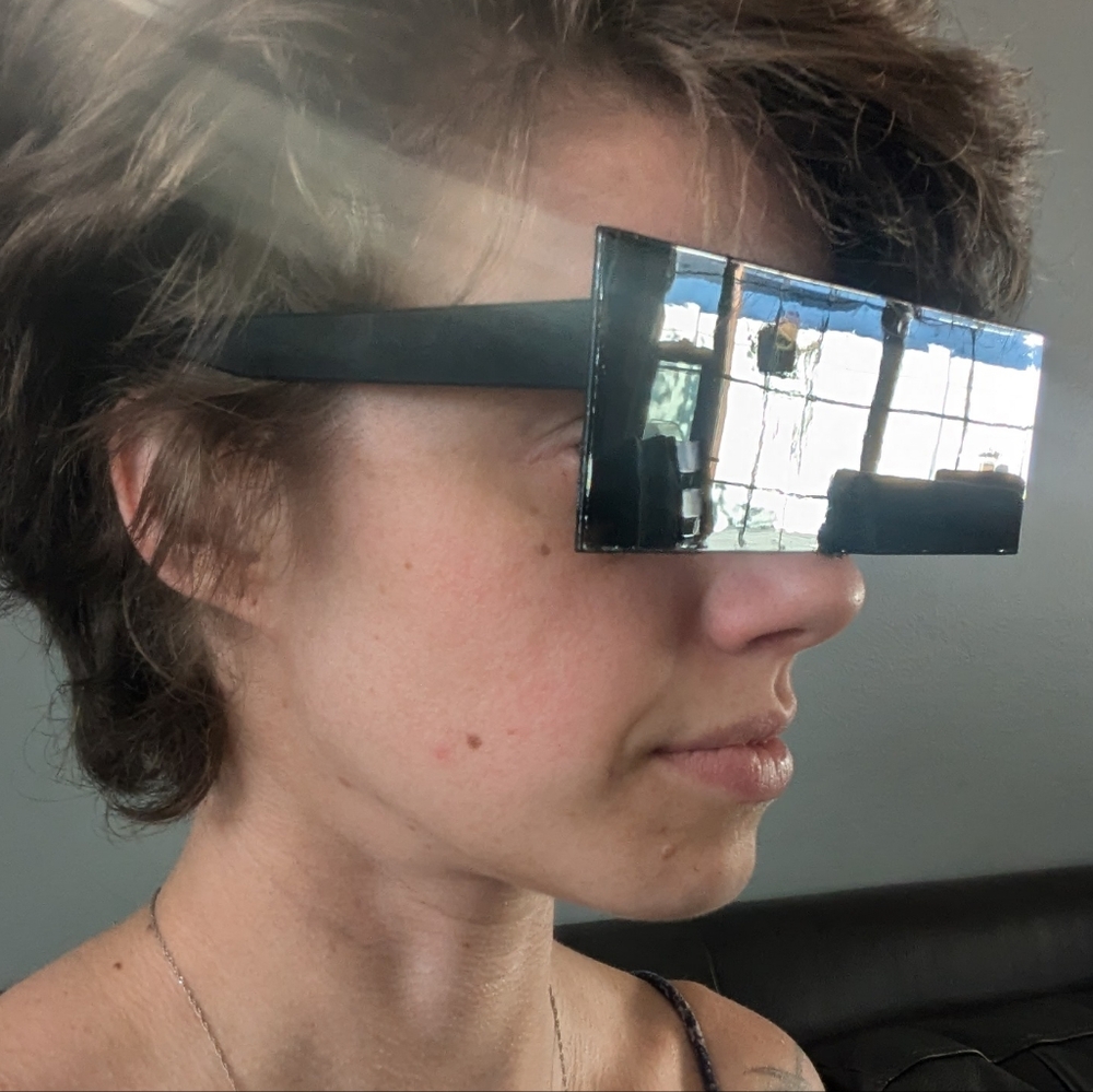 Black Solid Rectangle Sunglasses - image 3